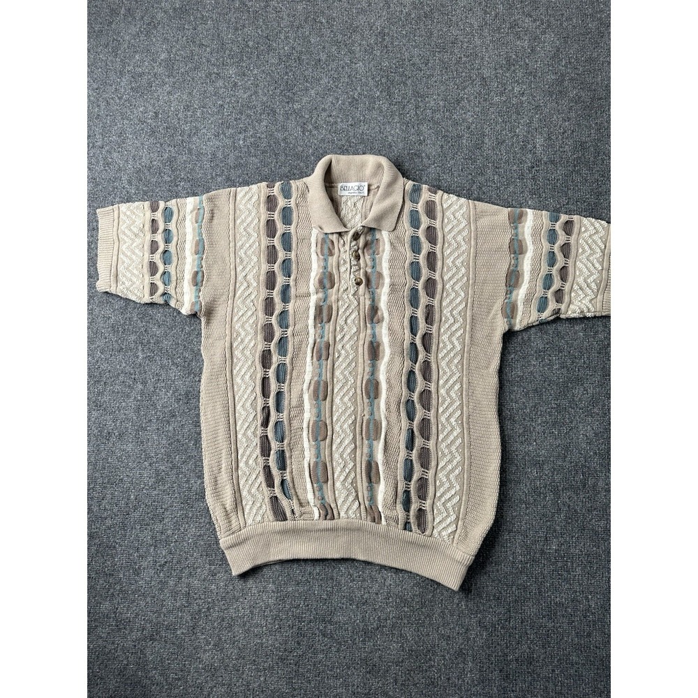 Mens Coogi Style Bellagio Knit Polo Sweater Beige Italy, Size XL